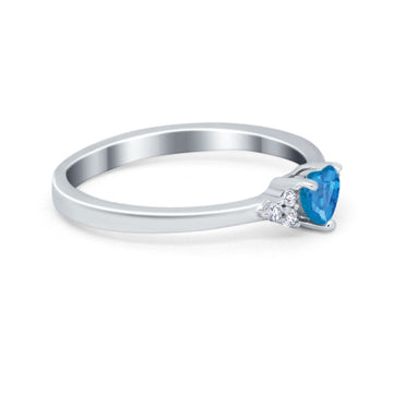 Engagement Heart Promise Ring Round Simulated Blue Topaz CZ 925 Sterling Silver